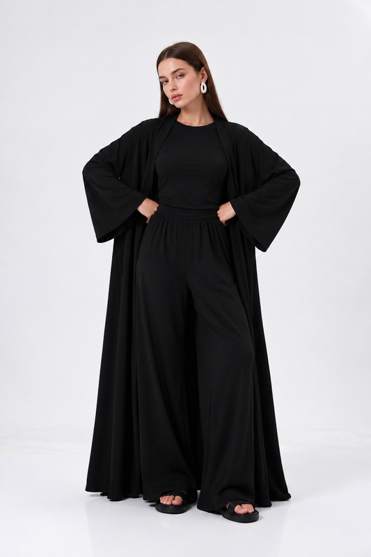 Siyah 3 parça kimono takım