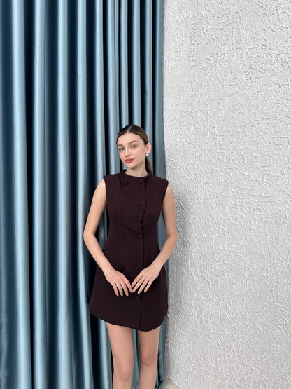 Mürdüm düğme detay elbise