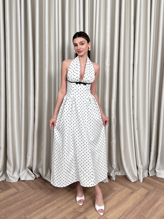 Fiyon detaylı puantiye elbise