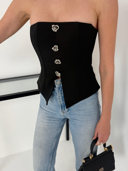 Siyah taş detaylı korse