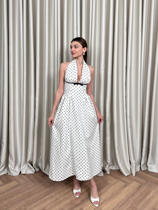 Fiyon detaylı puantiye elbise