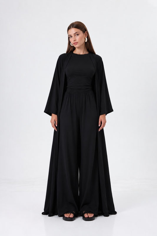 Siyah 3 parça kimono takım