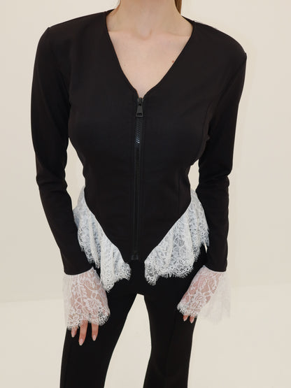 Dantel ispanyol kol fermuarlı bluz