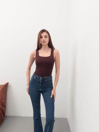 Kahverengi atlet çıtçıt body