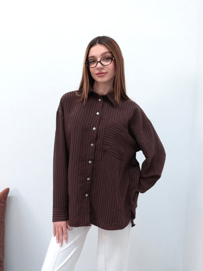Kahverengi premium çizgili gömlek