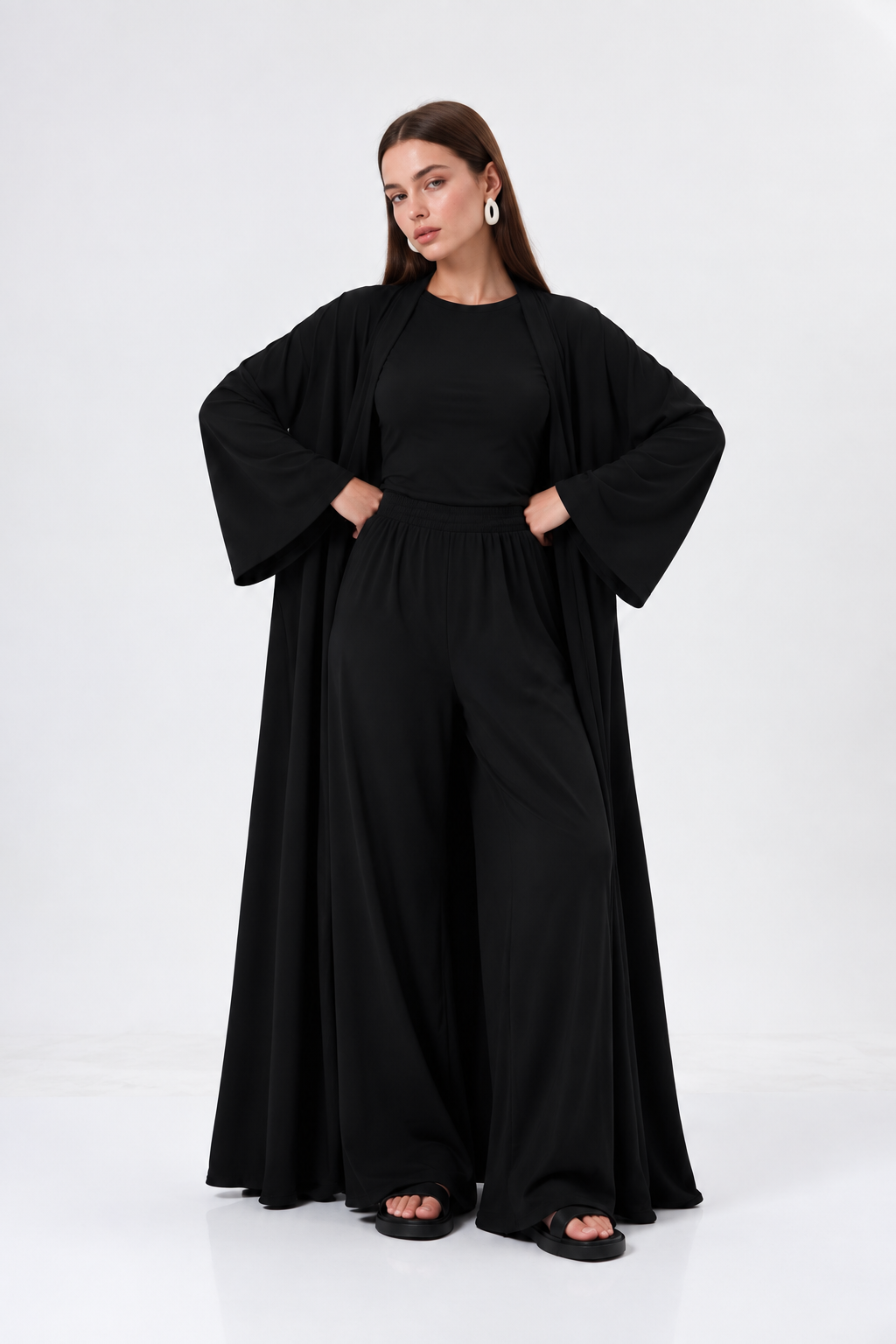 Siyah 3 parça kimono takım