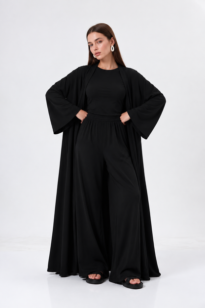Siyah 3 parça kimono takım