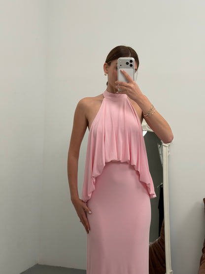 Pembe Halter yaka sırt dekolteli elbise