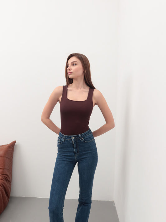 Kahverengi atlet çıtçıt body