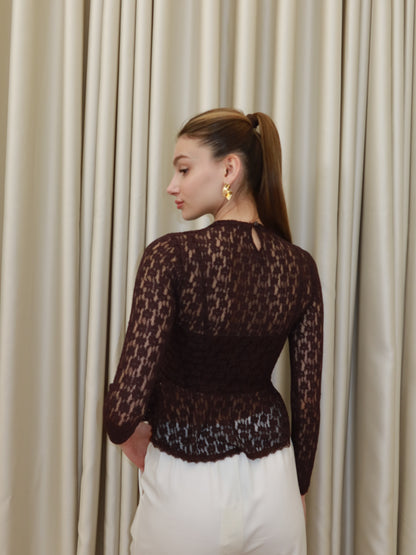 Astarlı Kahverengi Dantel Bluz