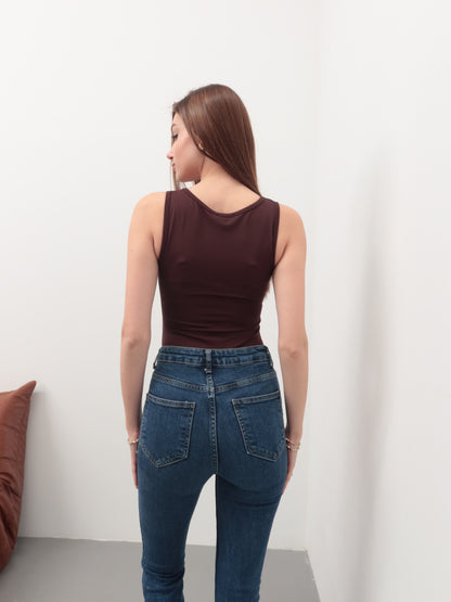 Kahverengi atlet çıtçıt body