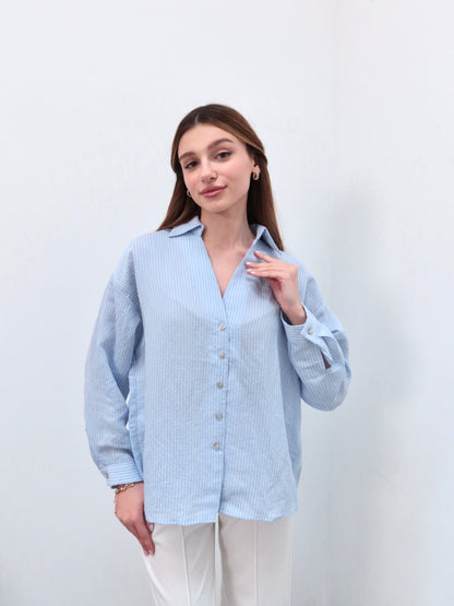 Mavi çizgili premium gömlek