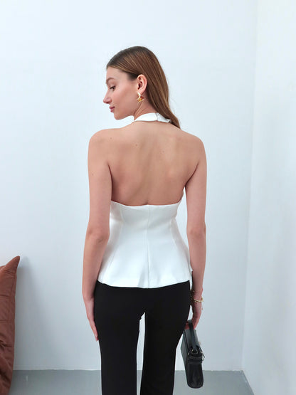 Beyaz boyundan bağlamalı bluz