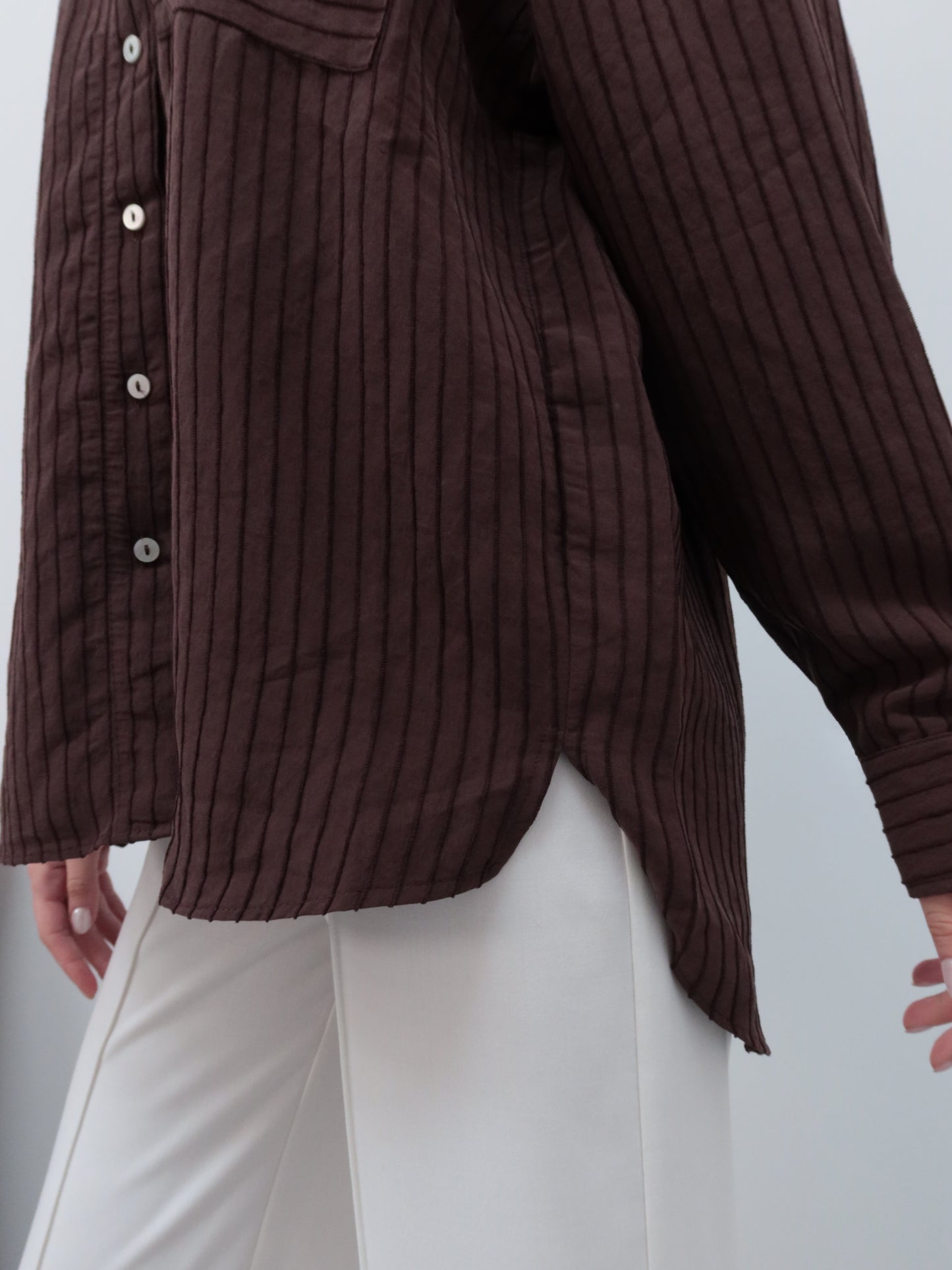 Kahverengi premium çizgili gömlek