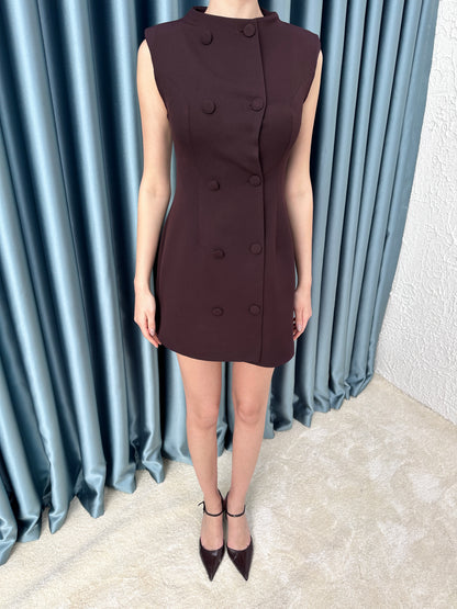 Mürdüm düğme detay elbise