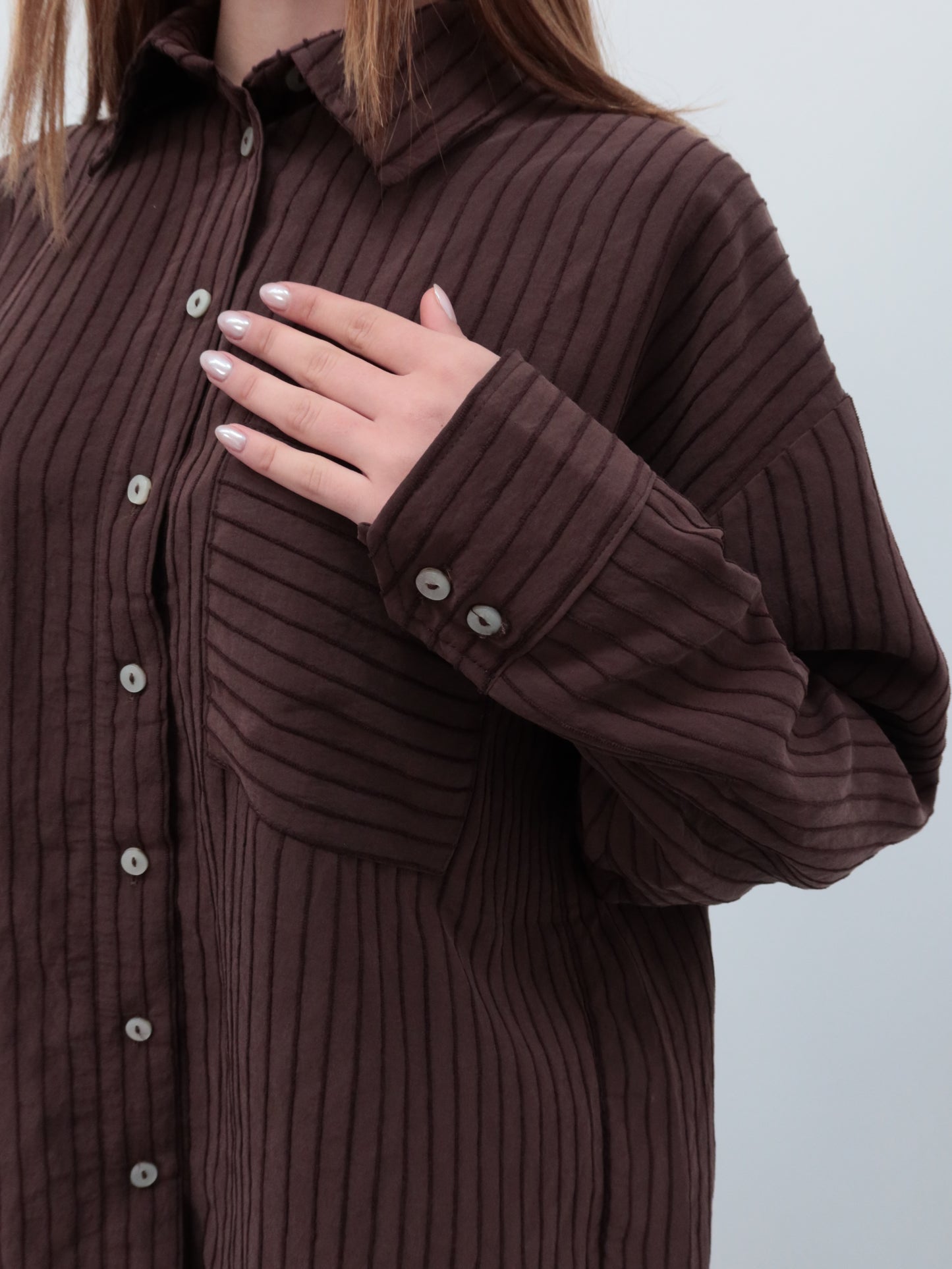 Kahverengi premium çizgili gömlek