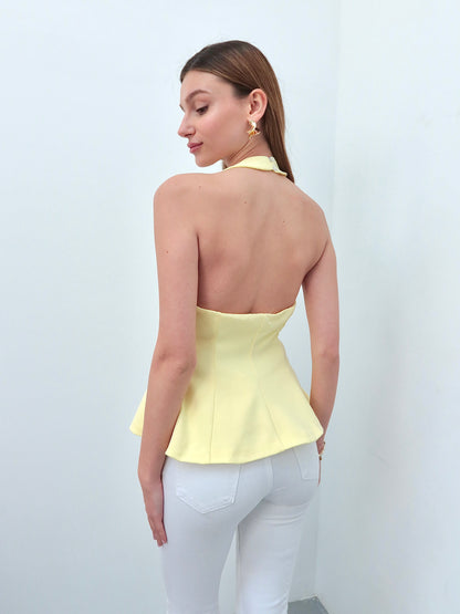 Sarı boyundan bağlamlı bluz